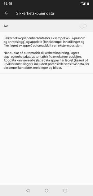 Slå på Sikkerhetskopiér data