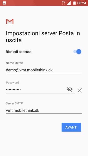 Inserisci l'indirizzo del server di posta in uscita