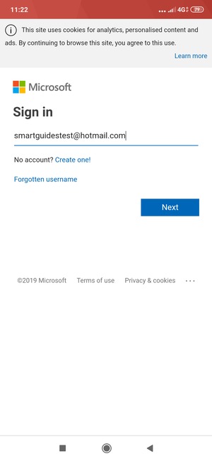 Enter your Hotmail address and select Next