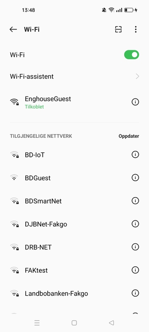 Du er nå koblet til Wi-Fi-nettverket