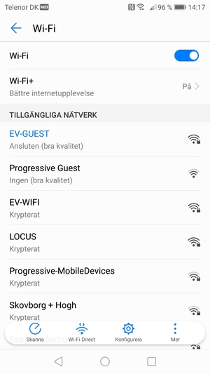 Du är nu ansluten till Wi-Fi nätverket