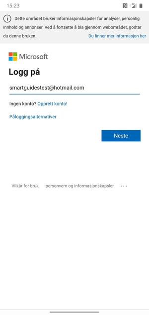 Skriv inn e-postadresse og velg Neste
