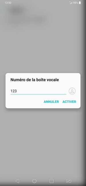 Saisissez le Numéro de la boîte vocale et sélectionnez ACTIVER