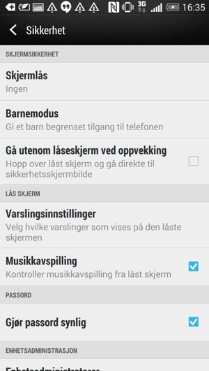 For å aktivere skjermlåsen, velg Skjermlås