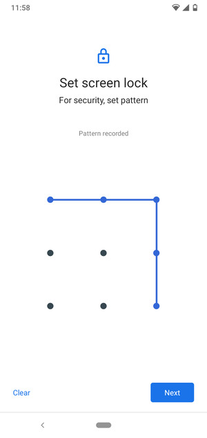 Draw an unlock pattern and select Next