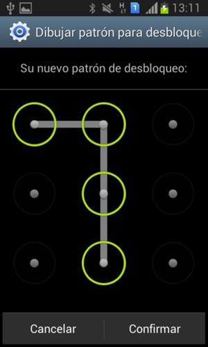 Dibuje de nuevo el patrón de desbloqueo y seleccione Confirmar
