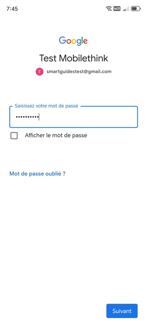Saisissez votre mot de passe Gmail et sélectionnez Suivant