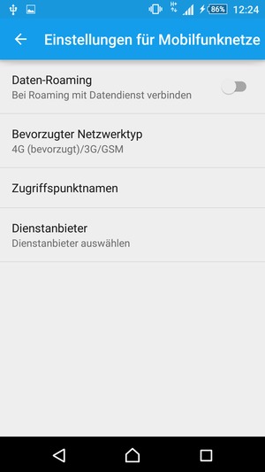 Um das Netzwerk zu wechseln, falls Probleme auftreten, wählen Sie Dienstanbieter