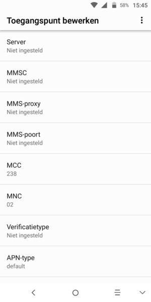 Scroll naar beneden en voer mms-gegevens in
