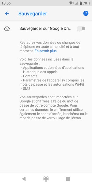 Activer le Sauvegarder sur Google Dri..