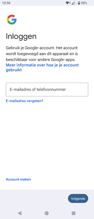Voer uw Gmail adres in en selecteer Volgende