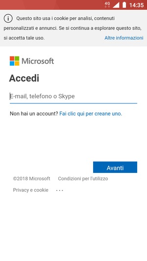 Inserisci il tuo indirizzo email e seleziona Avanti