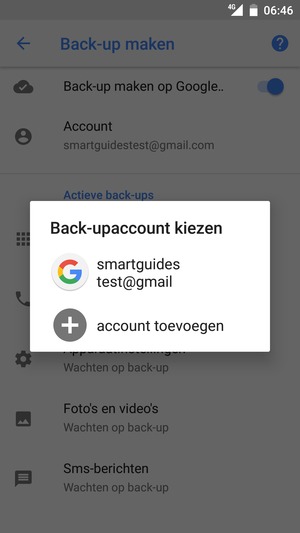 Selecteer uw back-up-account