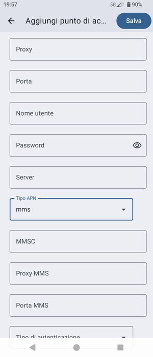 Scorri verso il basso e inserisci le informazioni degli MMS