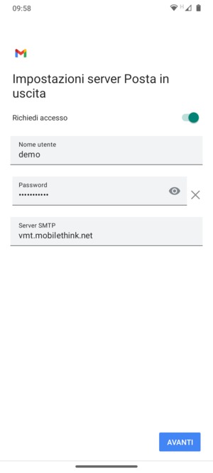 Inserisci l'indirizzo del server di posta in uscita