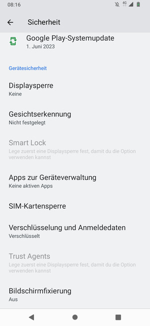 Um die PIN für die SIM-Karte zu wechseln, gehen Sie zum Sicherheit Menü zurück und wählen Sie SIM-Kartensperre