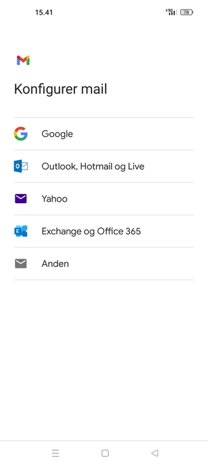 Vælg Exchange og Office 365