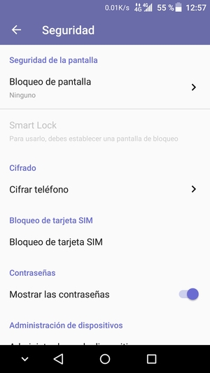 Seleccione Bloqueo de tarjeta SIM