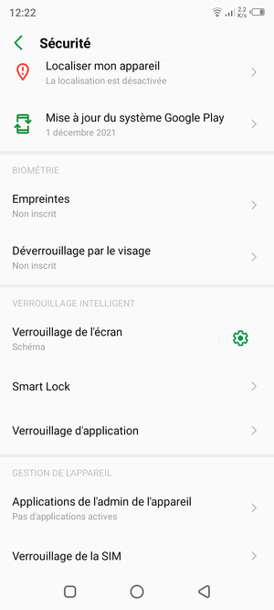 Faites défiler et sélectionnez Verrouillage de la SIM