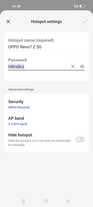 Enter a Wi-Fi hotspot password of at least 8 characters and select OK