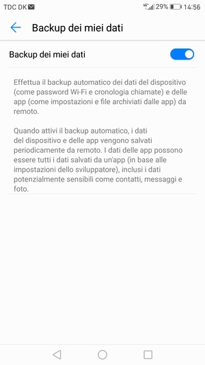 Seleziona il tasto Indietro