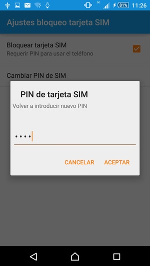 Confirme su nuevo PIN de tarjeta SIM y seleccione ACEPTAR