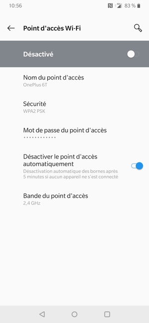 Sélectionnez Mot de passe du point d'accès