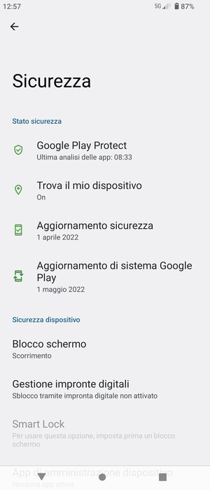 Seleziona Blocco schermo