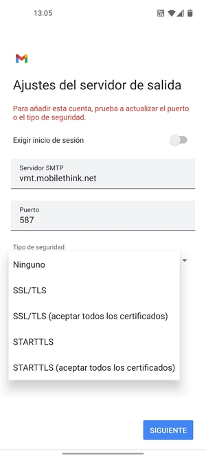 Seleccione Ninguno y SIGUIENTE