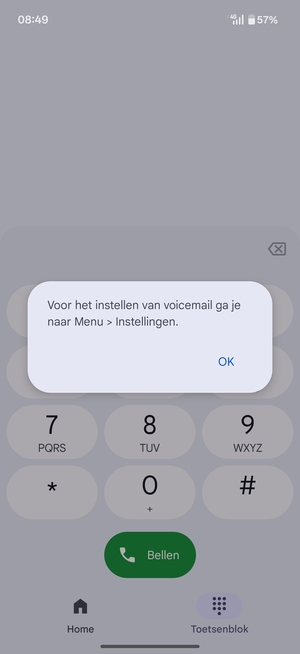 Als uw voicemail niet geïnstalleerd is, selecteert u OK