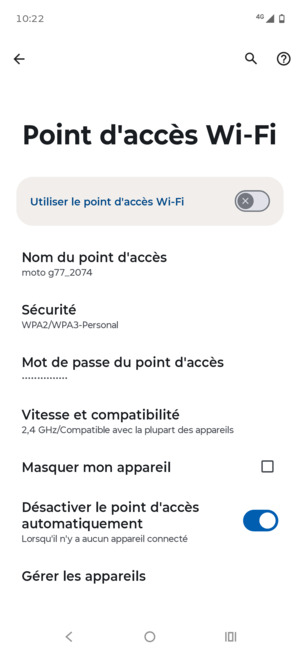 Sélectionnez Mot de passe du point d'accès