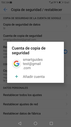 Seleccione su cuenta de copia de seguridad