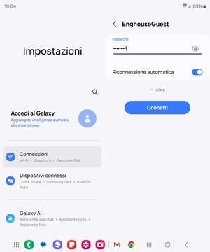 Inserisci la password del Wi-Fi e seleziona Connetti