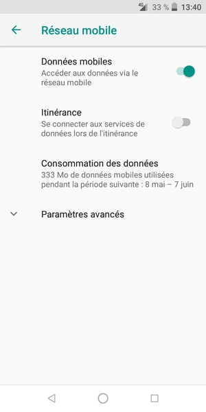 Pour changer de réseau en cas de problèmes de réseau, sélectionnez Paramètres avancés