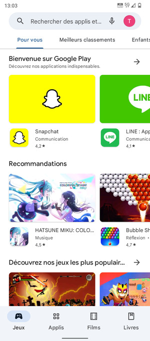 Sélectionnez la barre de Recherche