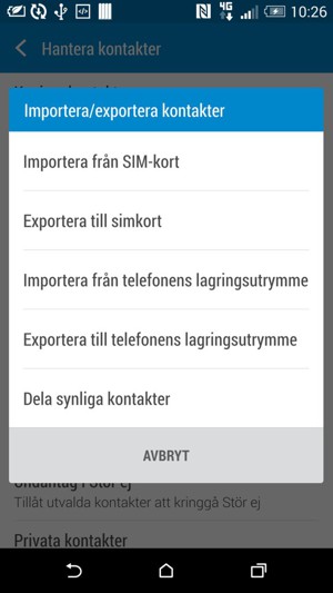 Välj Importera från SIM-kort