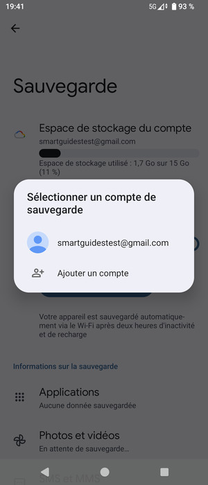 Sélectionnez votre compte de sauvegarde