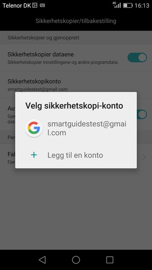 Velg sikkerhetskopi-kontoen din
