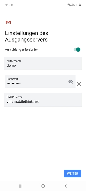 Geben Sie die Server-Adresse für ausgehende Post ein