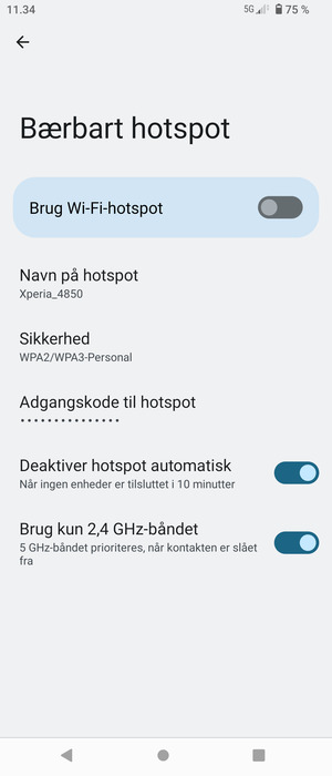 Vælg Adgangskode til hotspot