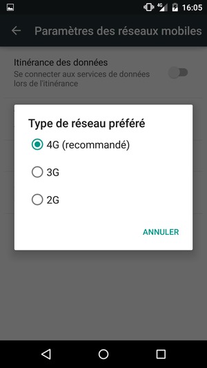 Sélectionnez 2G / GSM uniquement pour activer 2G