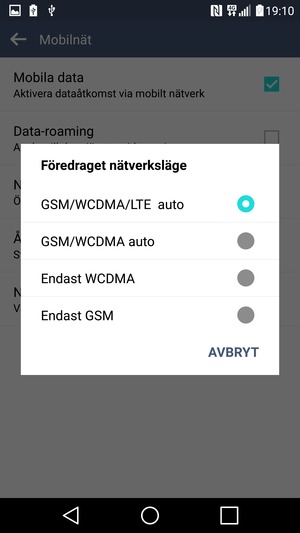 Välj Endast GSM för att aktivera 2G