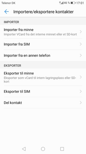 Velg Importer fra SIM