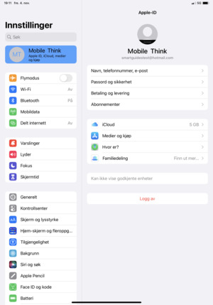 Velg Apple-ID, iCloud, medier og kjøp og velg iCould