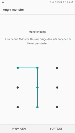 Tegn et oplåsningsmønster og vælg FORTSÆT