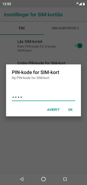 Skriv inn Ny PIN-kode for SIM-kort og velg OK