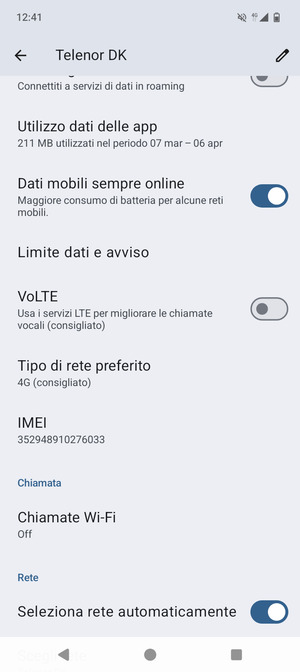 Per modificare la rete, in presenza di problemi, disattiva Seleziona rete automaticamente