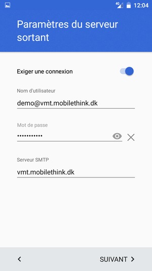 Saisissez l'adresse du serveur sortant