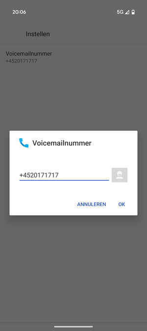 Voer het Voicemailnummer in en selecteer OK