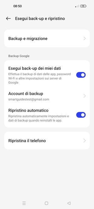 Seleziona Account di backup